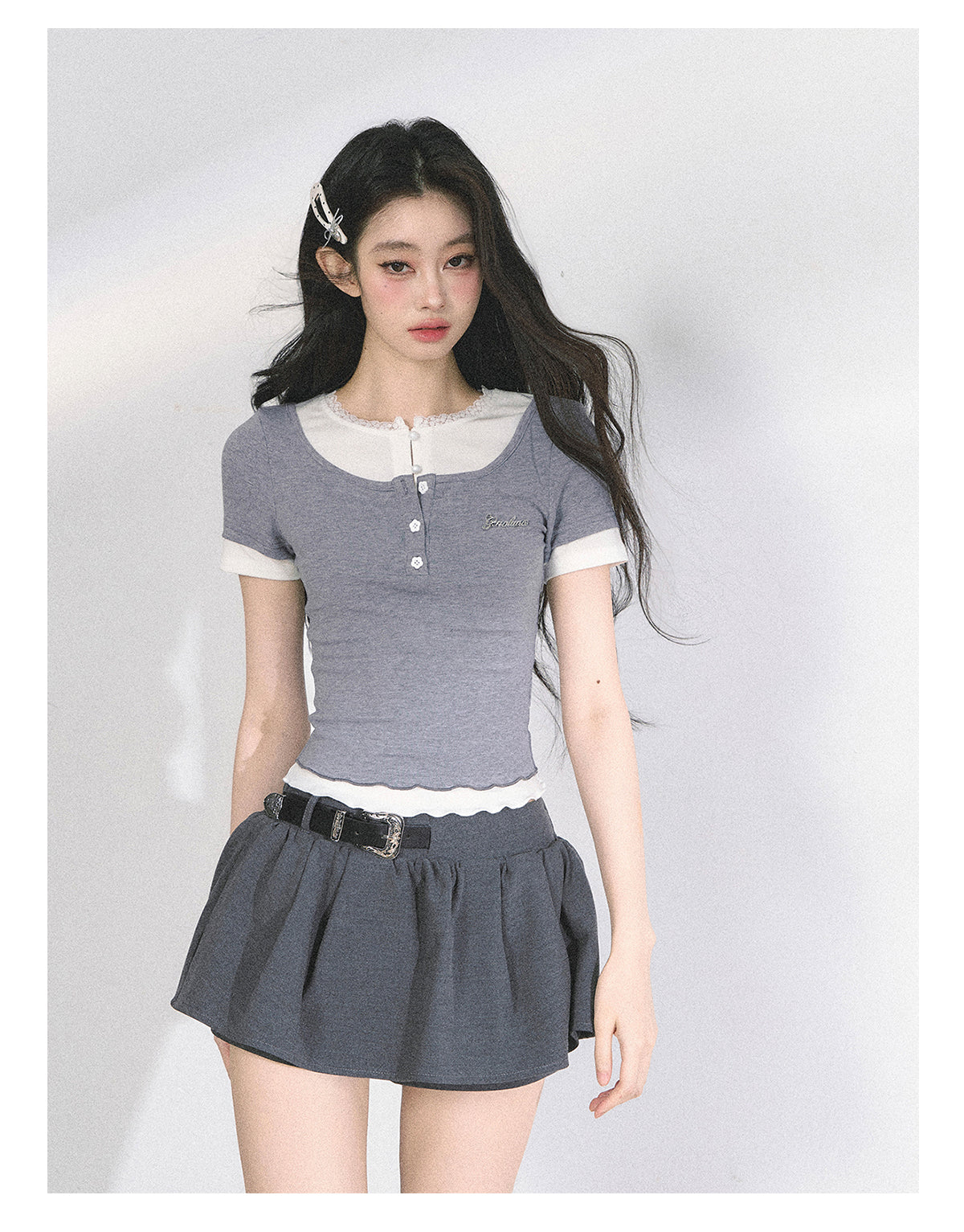 SHAOYEYAN Liliana Fake Two-Piece Lace T-Shirt