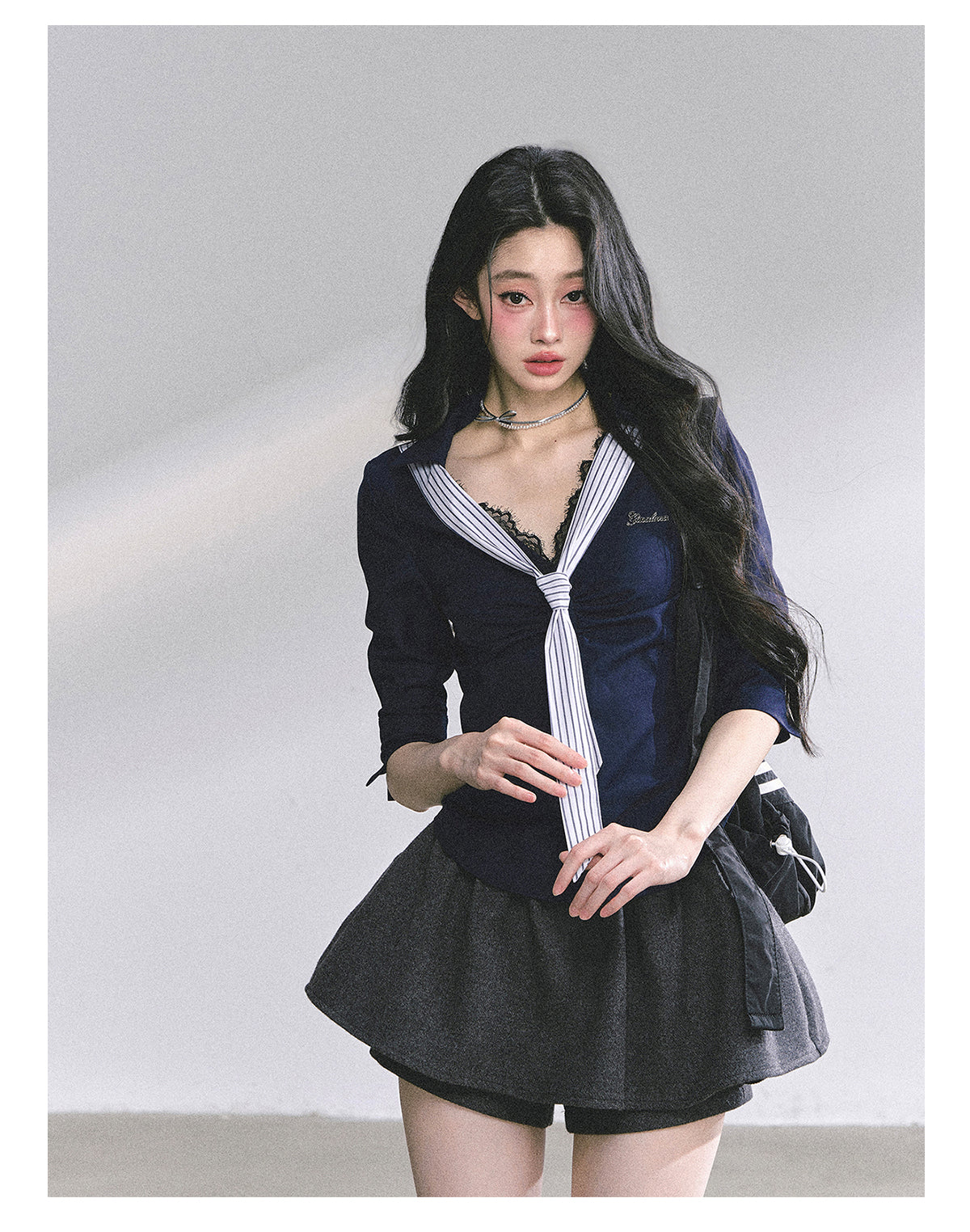 SHAOYEYAN American Waist-Defining Lace Stripe Shirt