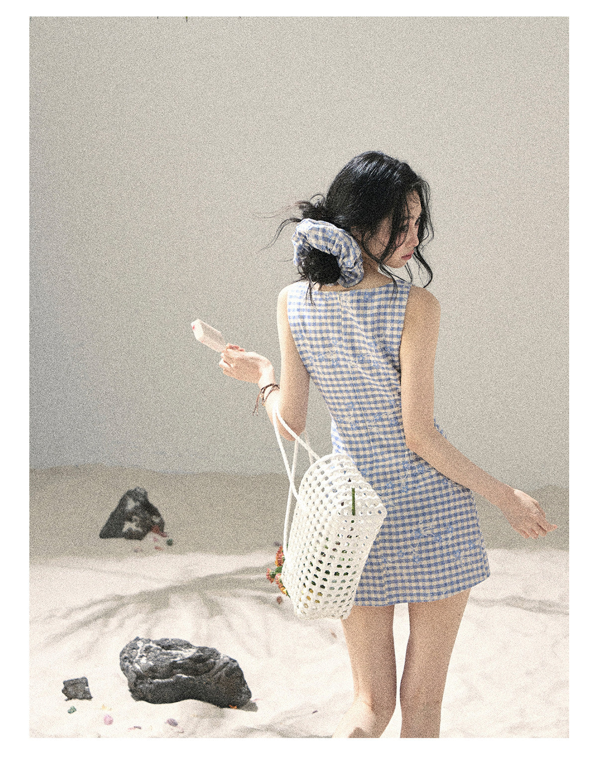 ShaoYeYan Aomalm Gentle Breeze Brushes the Waves French Vacation Embroidered Plaid Dress
