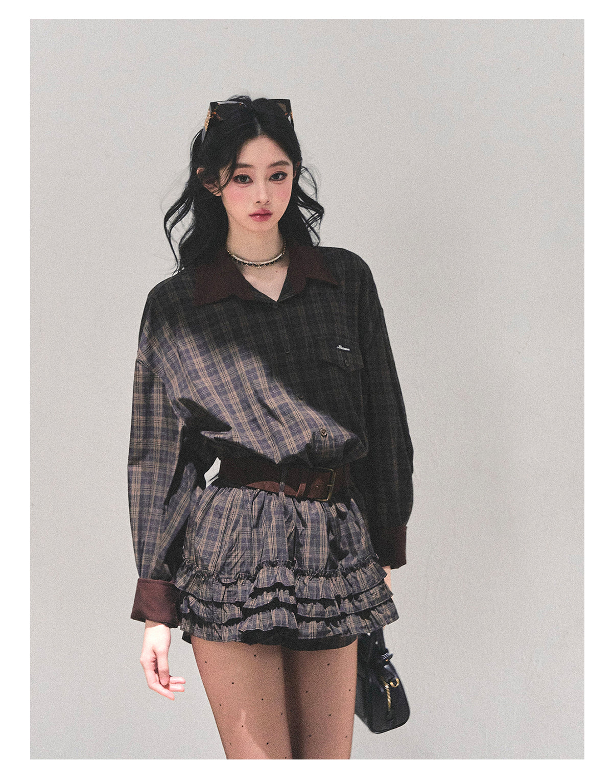 ShaoYeYan Sunset Trajectory Polo Plaid Dress