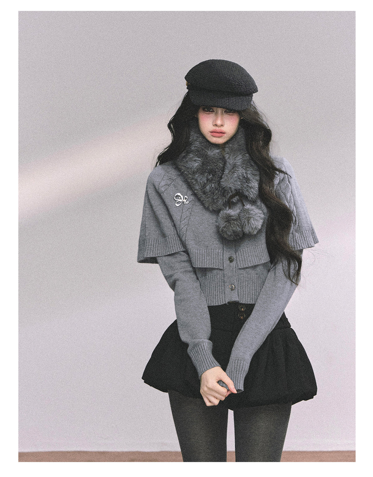 ShaoYeYan Miss Daisy American Knit Cable Cape Sweater