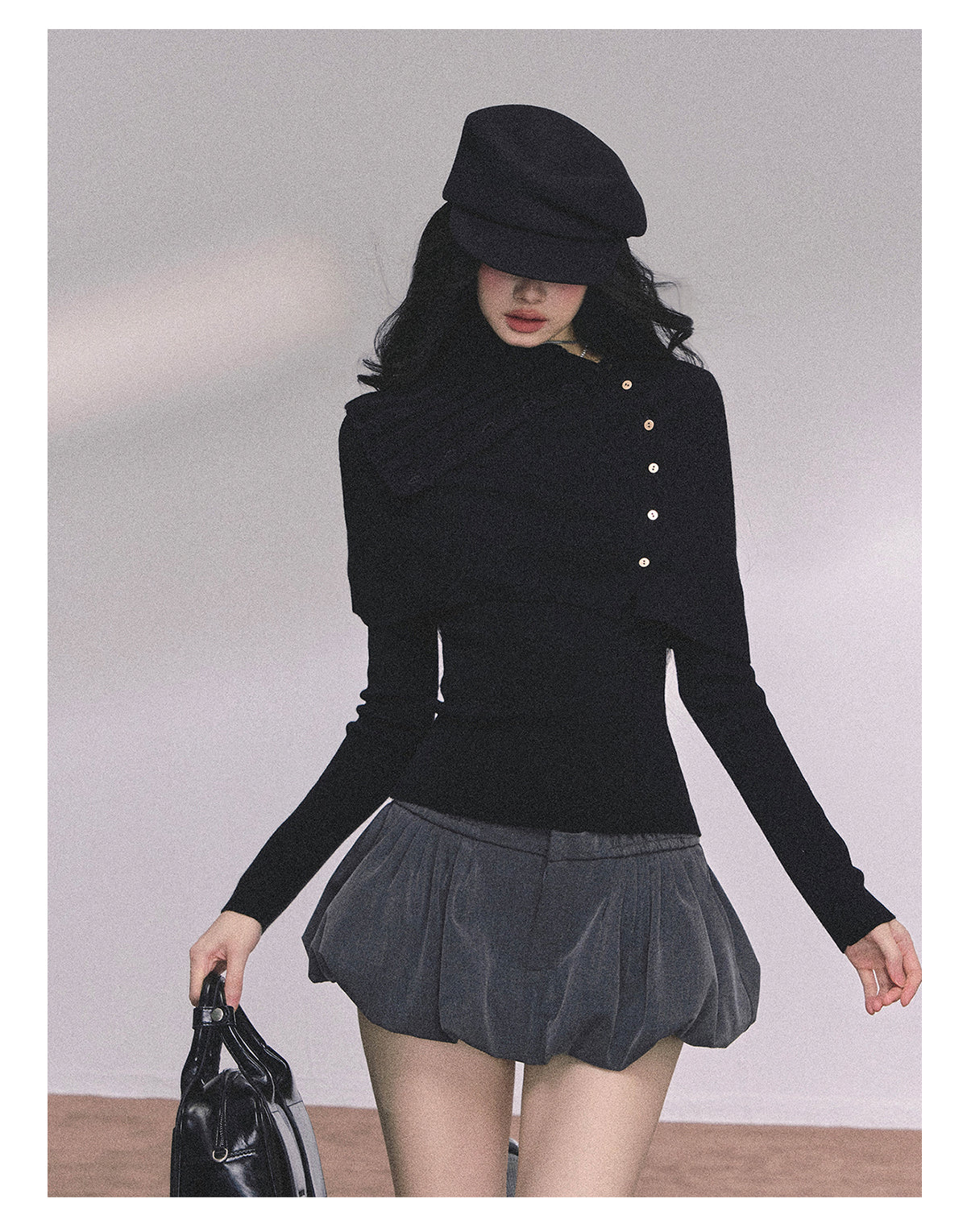 ShaoYeYan Noblewoman Waist-Defining Long Sleeve Knit Top