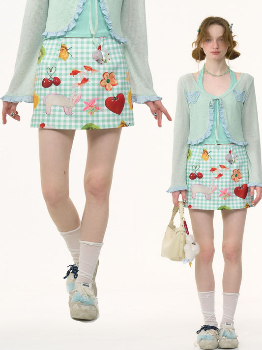 ziziFei Playful Fruit Print High-Waist Mini Skirt