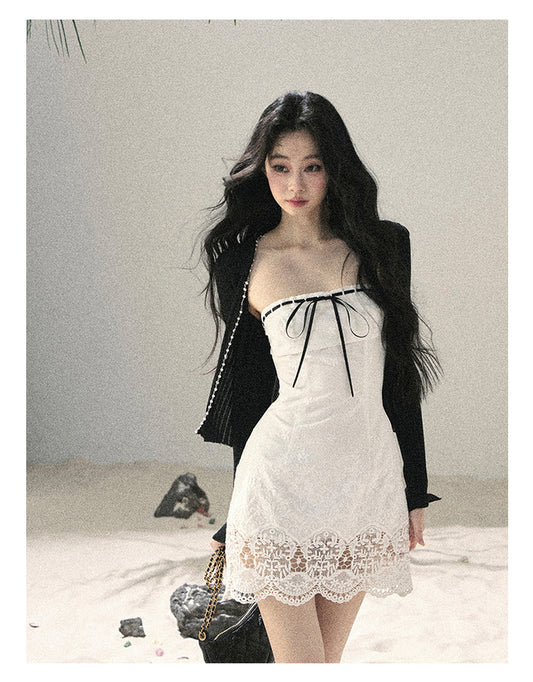 ShaoYeYan Aomalm Moonlight Weaves a Dream Off-Shoulder French Lace Dress