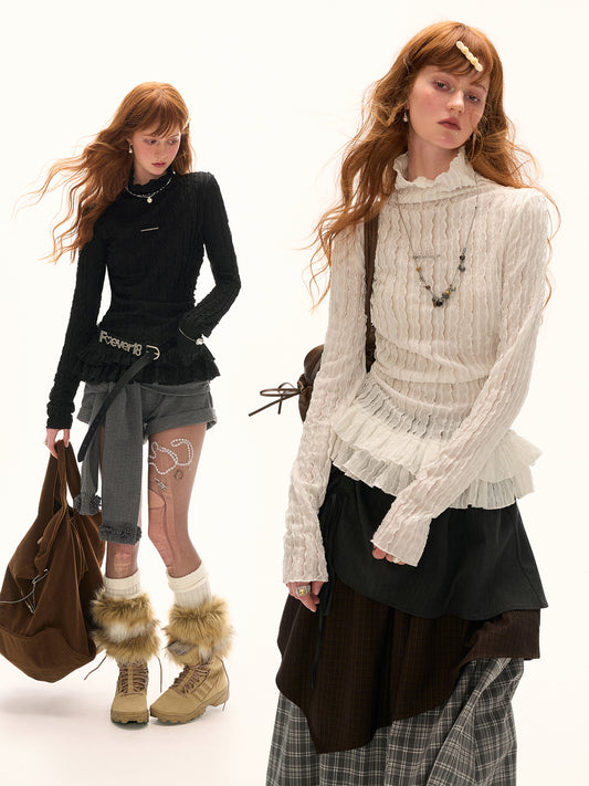 MAMC Double-Layer Lace Collar Top