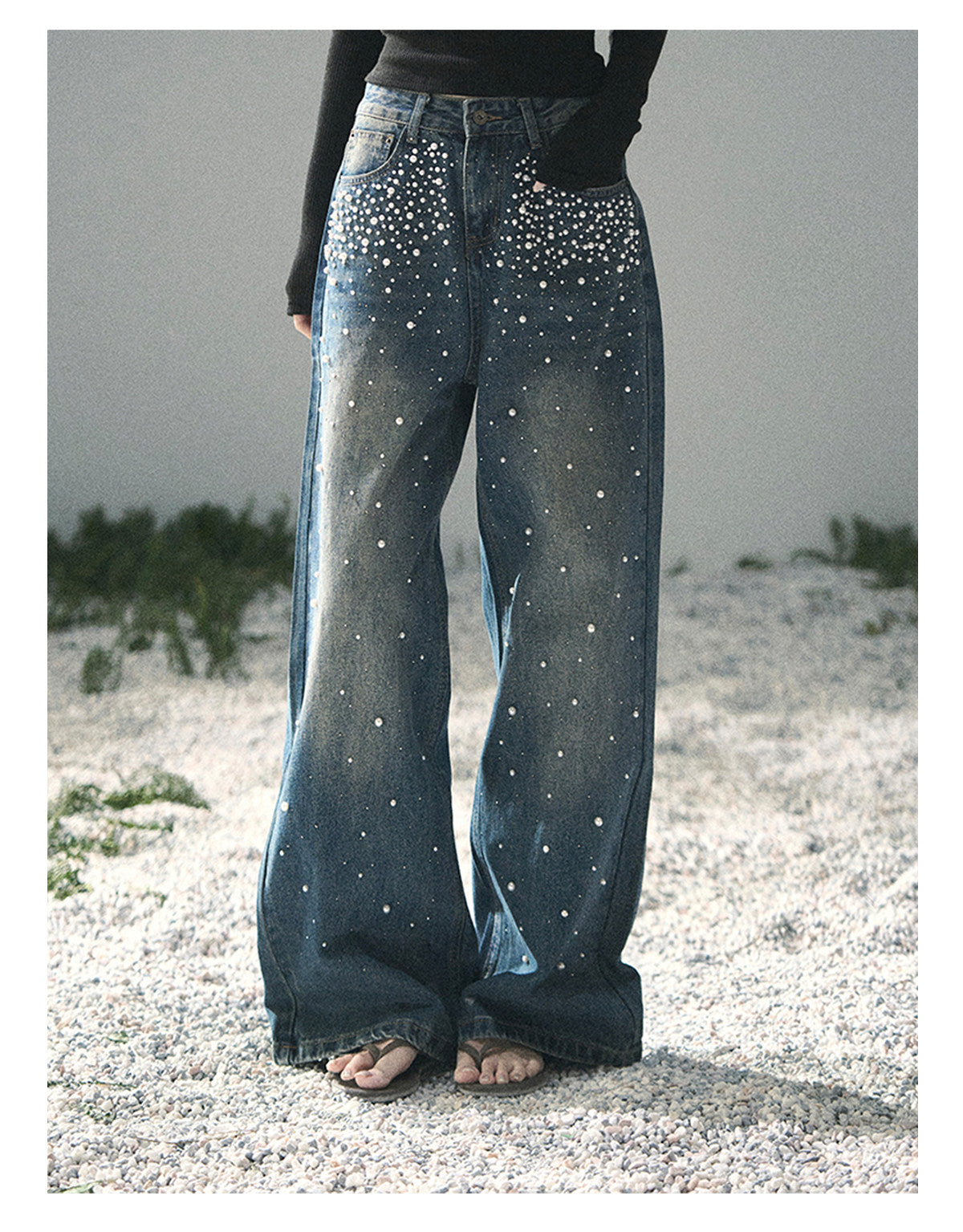 ShaoYeYan Aomalm Blue Note Stardust Embellished Straight Jeans