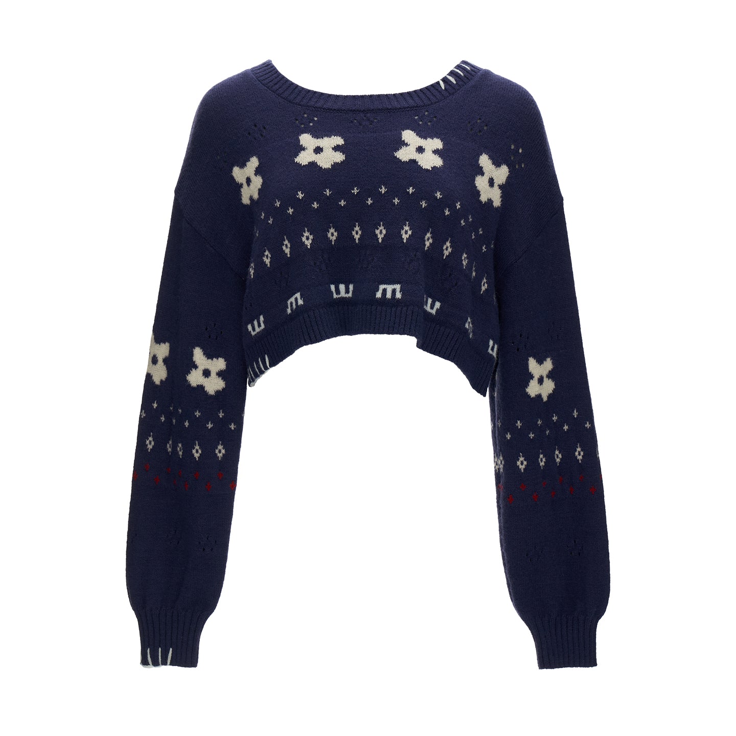 MAMC Star Flower Jacquard Round Neck Cropped Sweater