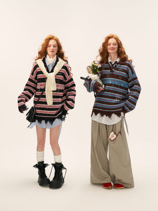 MAMC Star Striped Polo Collar Sweater