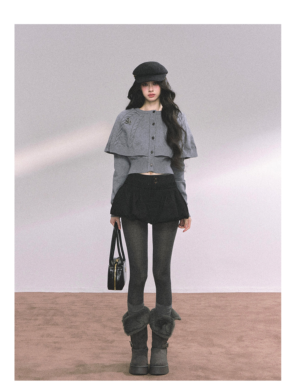 ShaoYeYan Miss Daisy American Knit Cable Cape Sweater