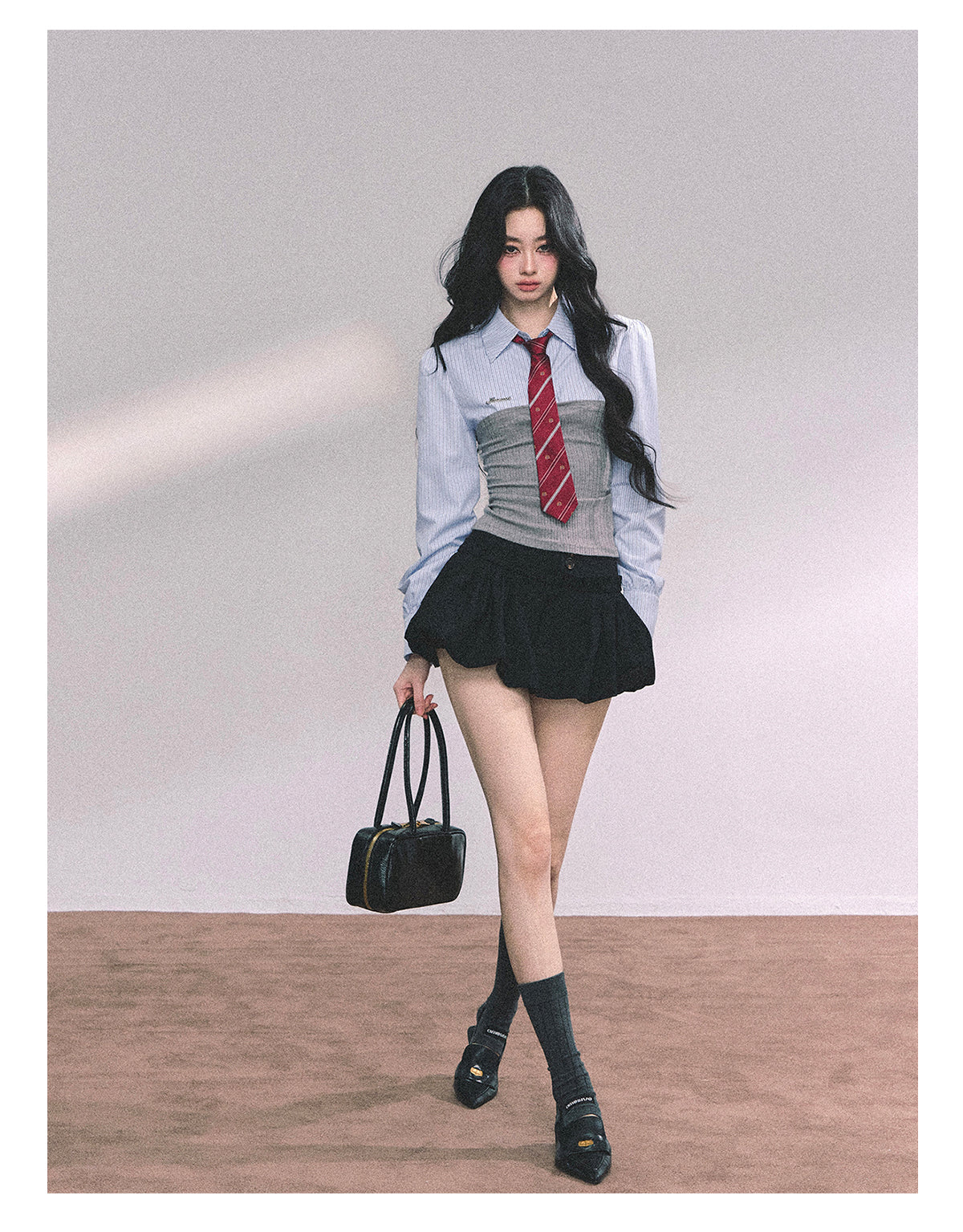 ShaoYeYan Edinburgh College Fake Two-Piece Striped Polo Knit Shirt