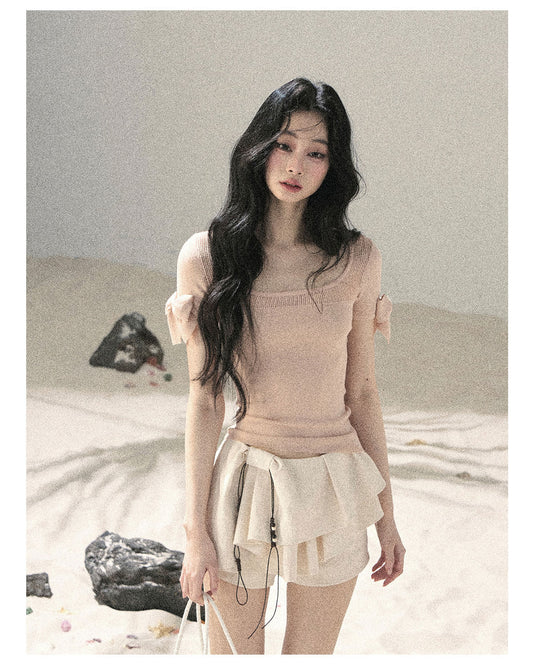 ShaoYeYan Aomalm Gentle Tide Shoulder-Fitted Hollow Crop Top