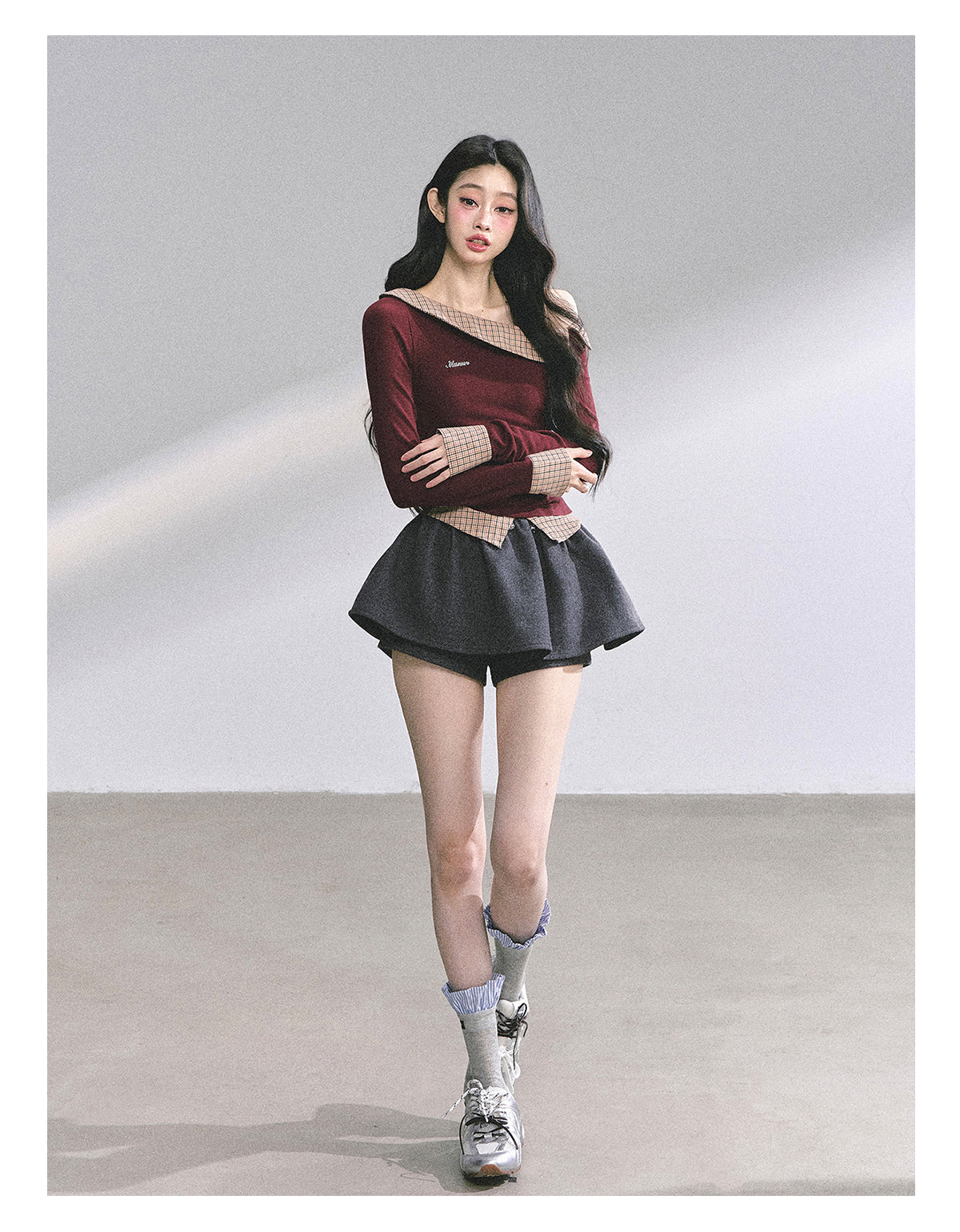 SHAOYEYAN Mock Two-Layer Waist-Defining Striped Tee