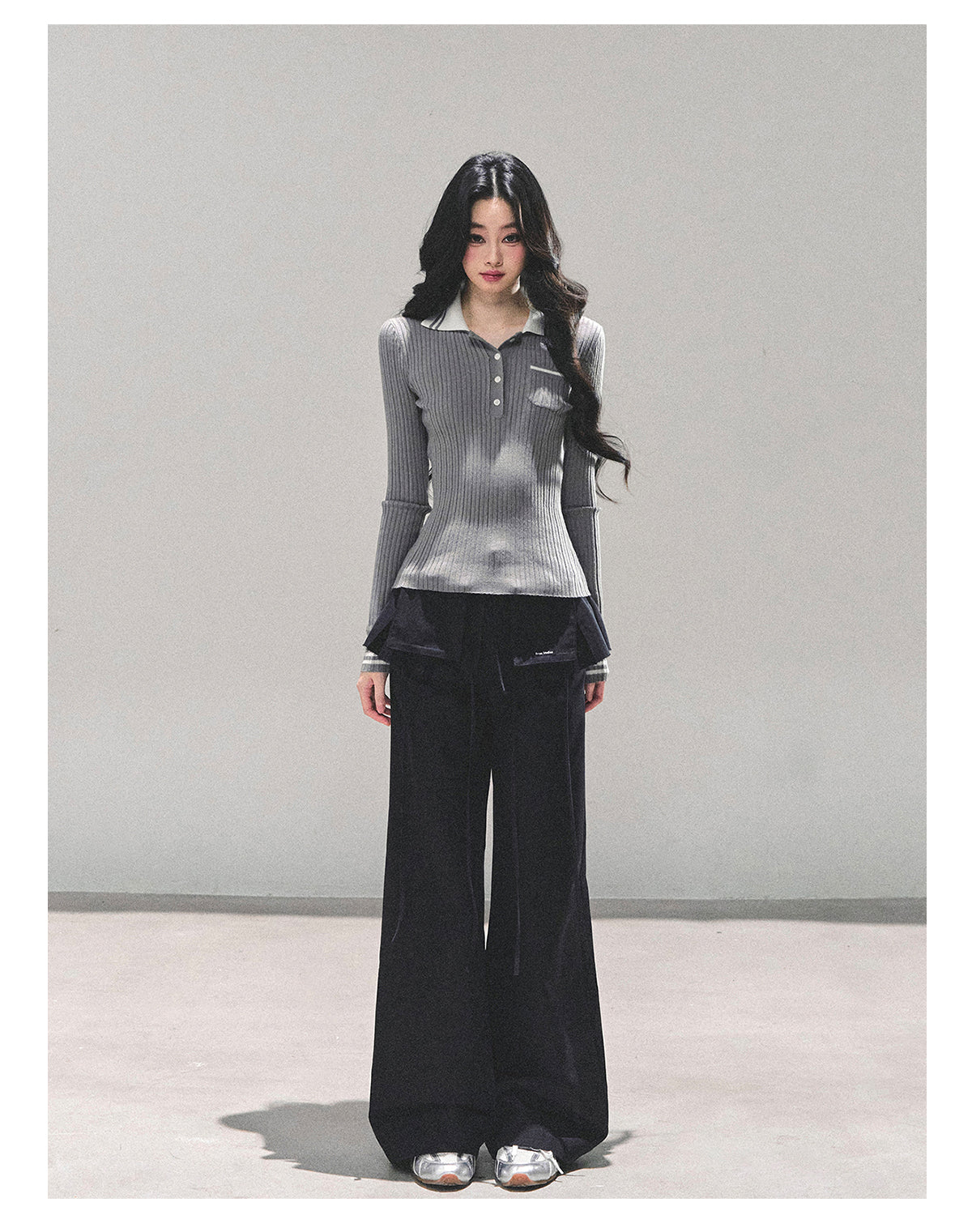 ShaoYeYan Wendy's Letter Long Sleeve Polo Knit Sweater