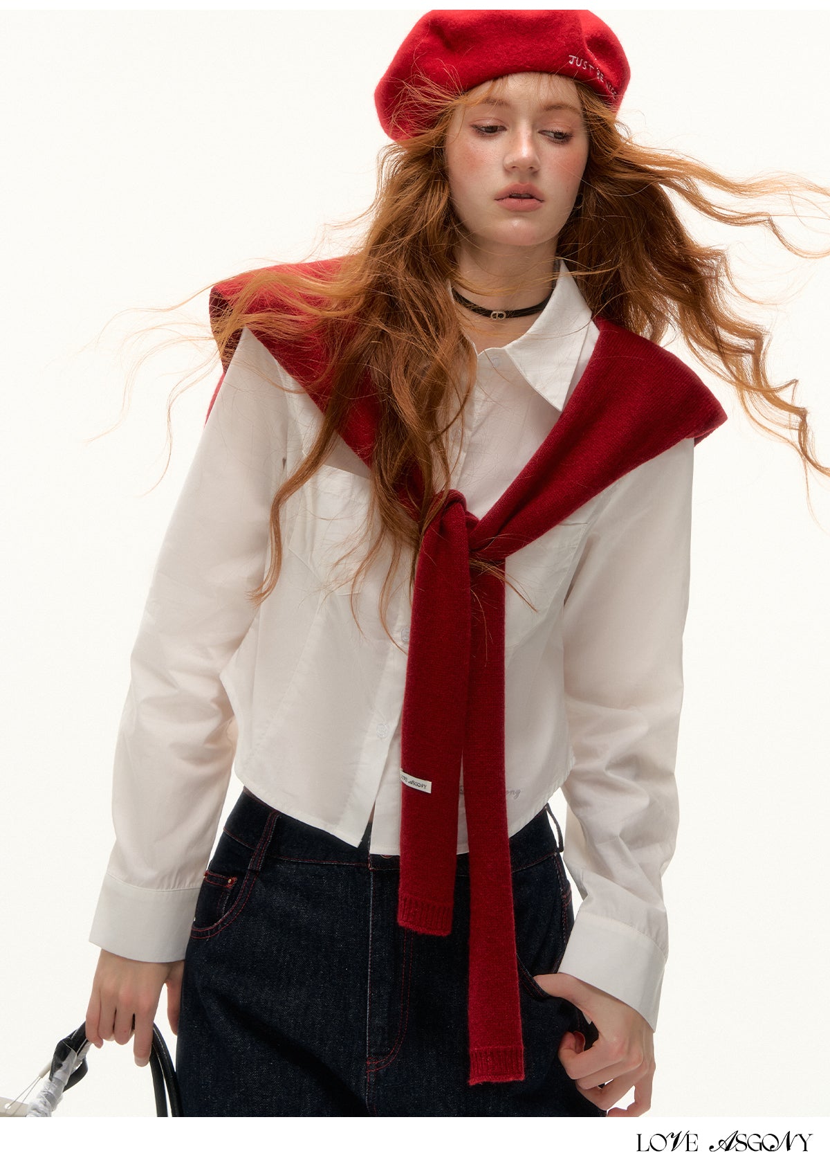 AsGony Solid Color Short Sleeve Embroidered Shirt