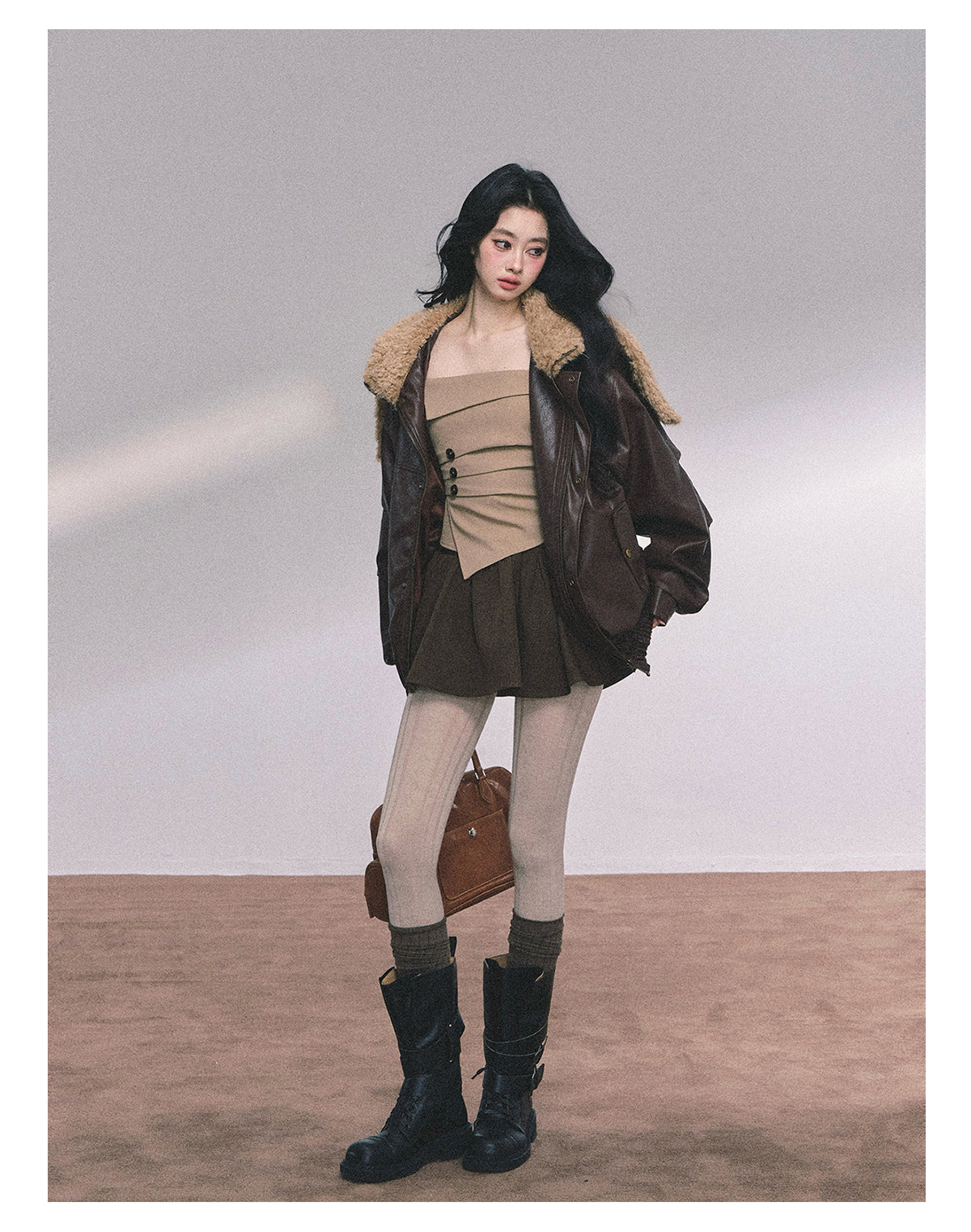 ShaoYeYan Loose Fit Lamb Fur Leather Jacket