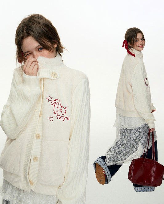 CyNi Sweet Knit Blend Rabbit Fur Coat