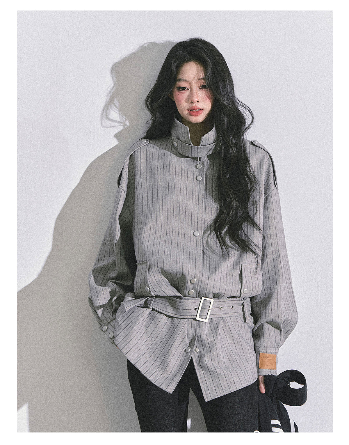 ShaoYeYan Saint Martin College French British Style Stand Collar Striped Coat