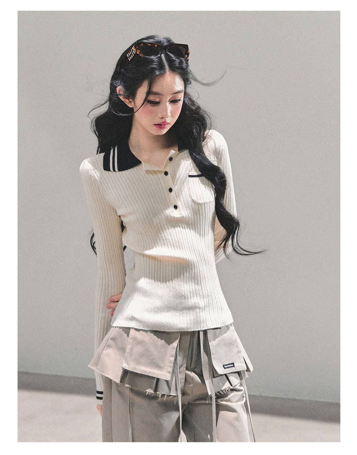 ShaoYeYan Wendy's Letter Long Sleeve Polo Knit Sweater