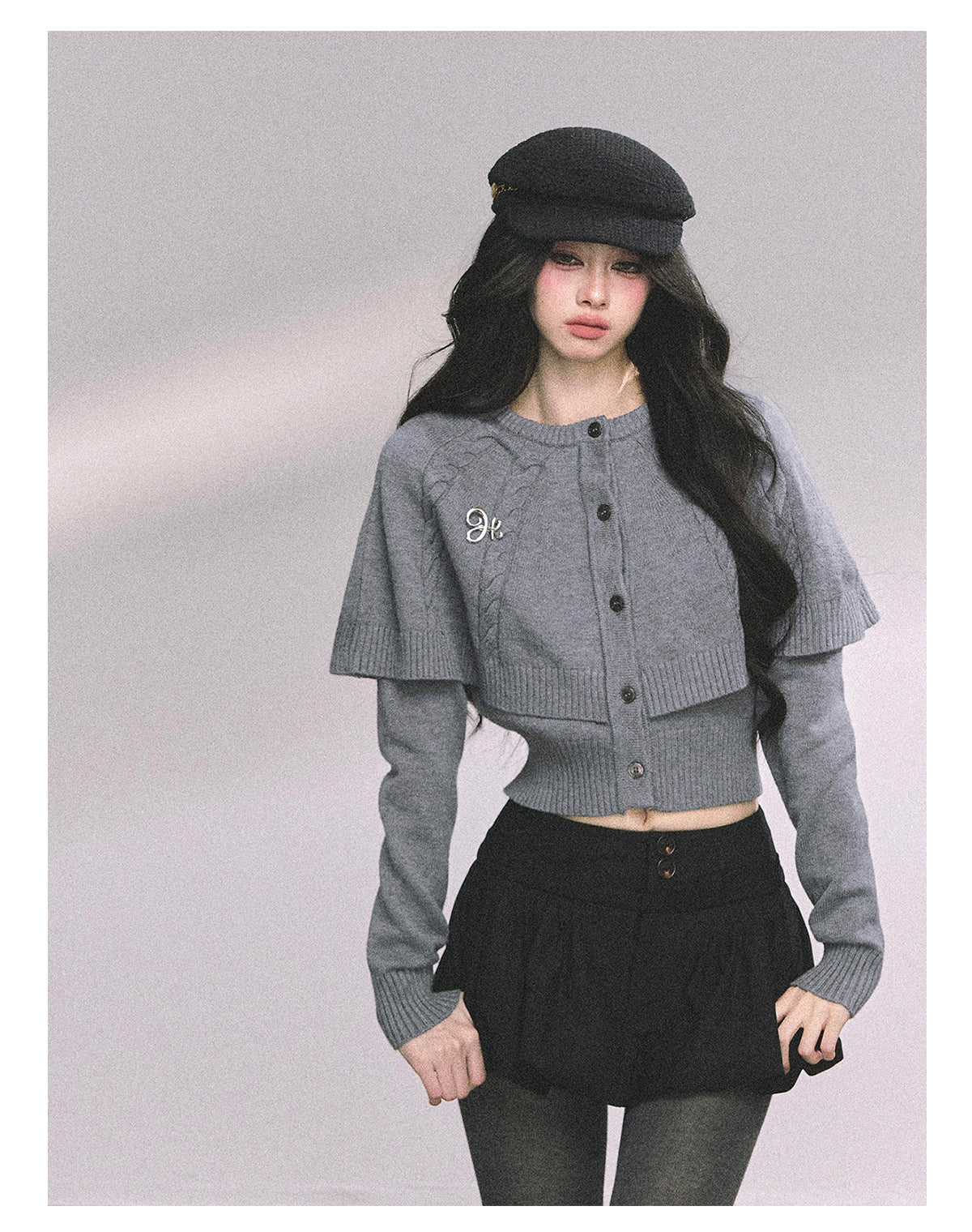 ShaoYeYan Miss Daisy American Knit Cable Cape Sweater