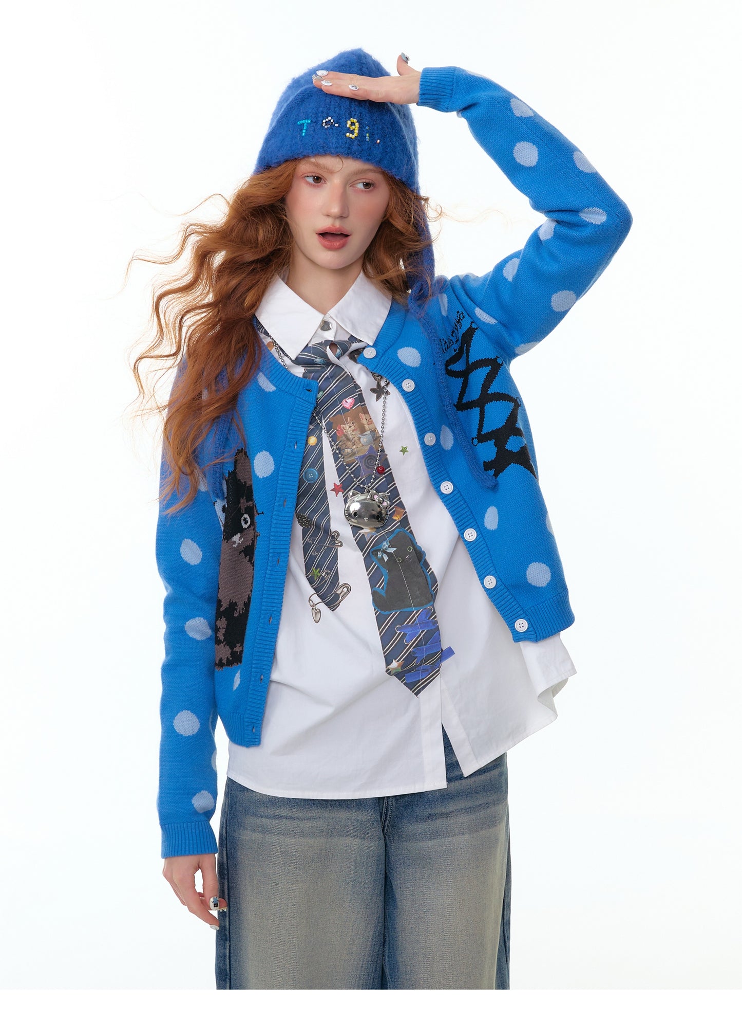 ZiziFei "Meow Sweetheart" Dot Knit Cardigan