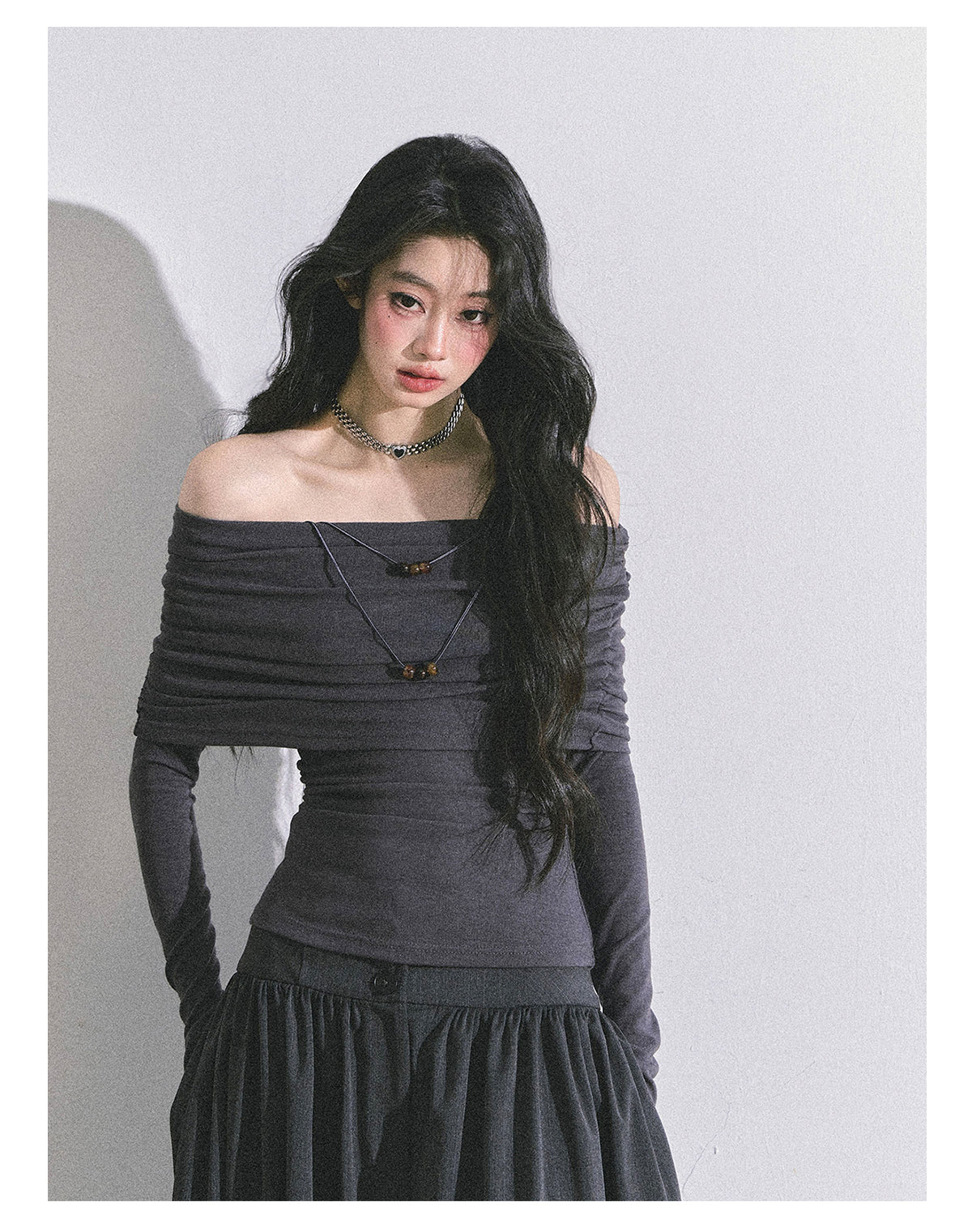 ShaoYeYan Reed College Off-Shoulder American Long Sleeve Top