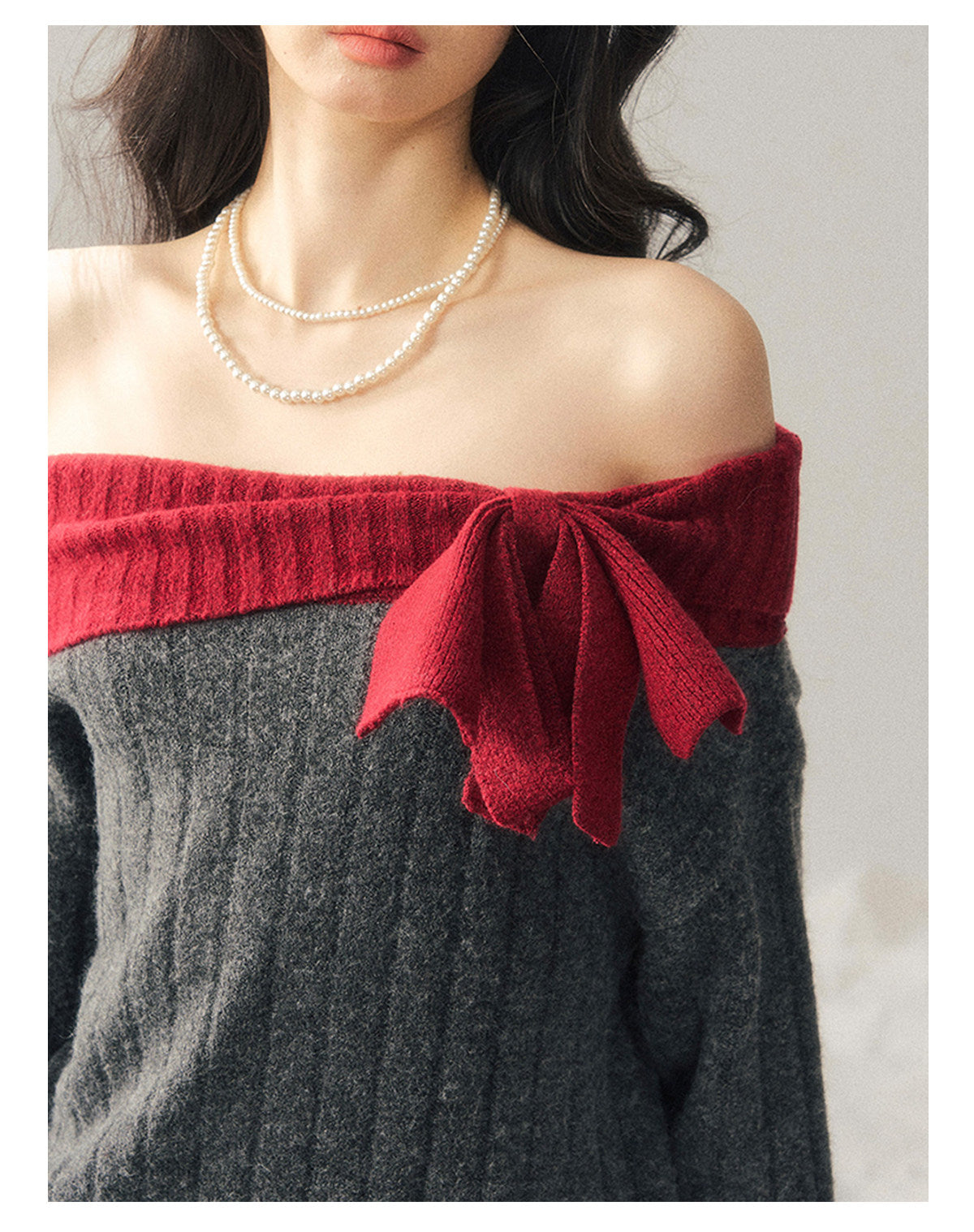 ShaoYeYan Aomalm Memory's Snow Depth Off-Shoulder Sweater Dress