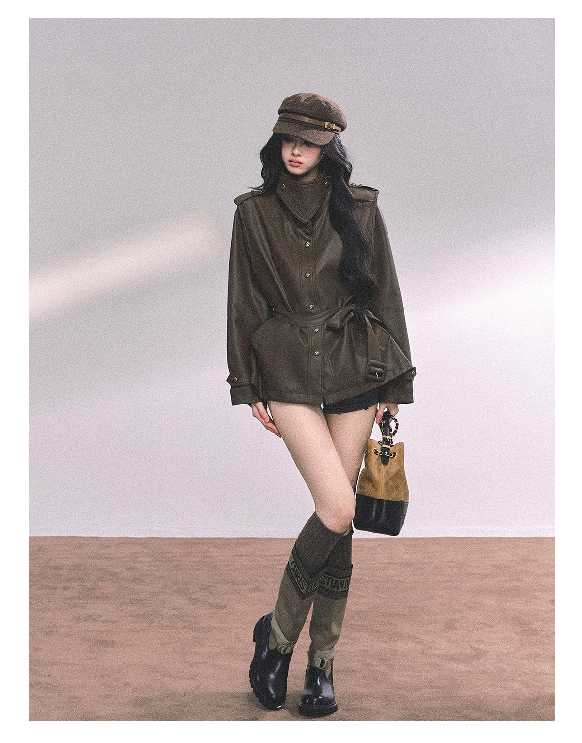 ShaoYeYan UK Time Zone Loose Fit Biker PU Leather Jacket