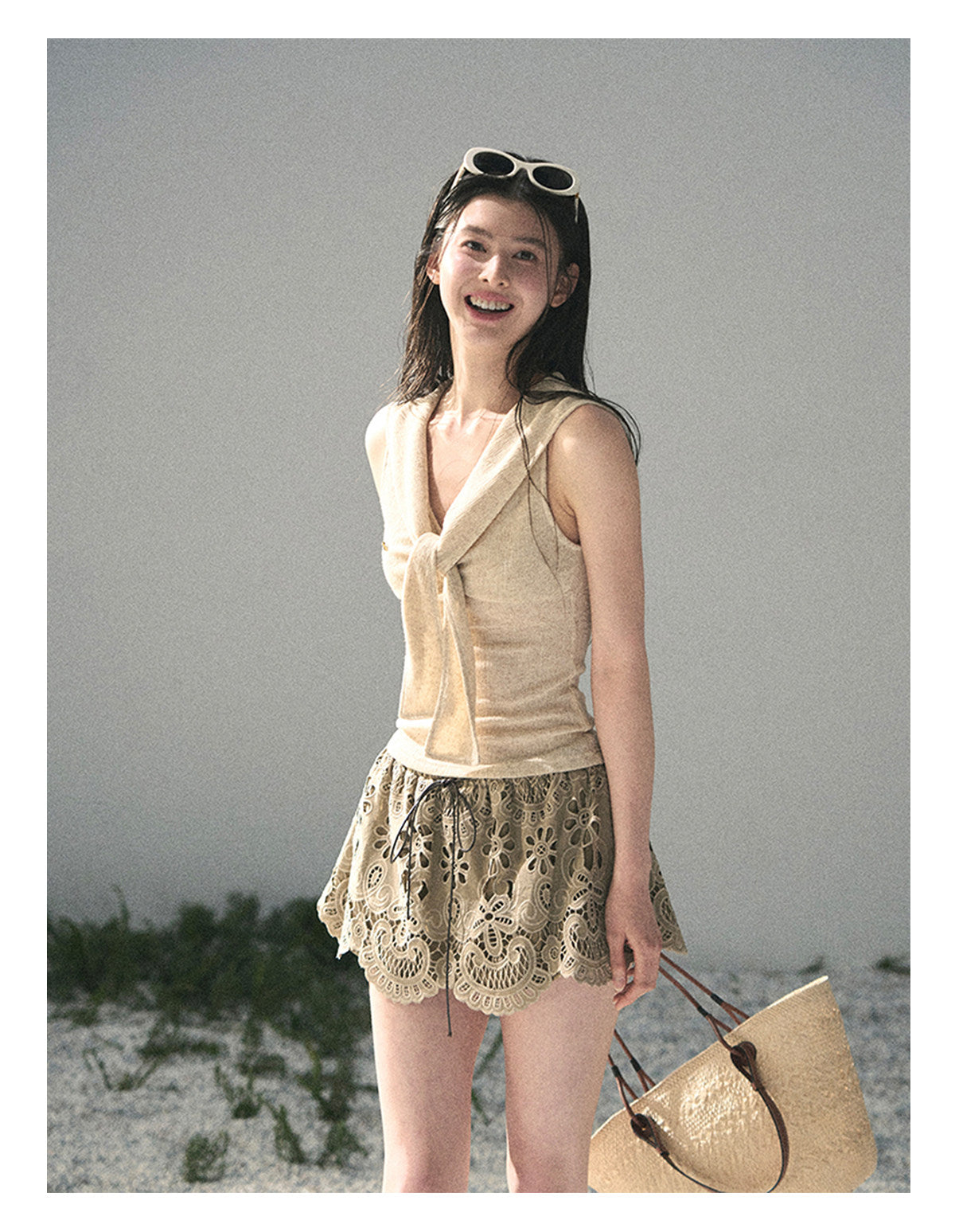 ShaoYeYan Aomalm Sea Breeze & Wheat Waves Fake Two-Layer Sailor Tee