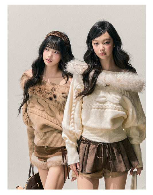 ShaoYeYan Aomalm Tea Scented Dusk Off-Shoulder Plush Sweater