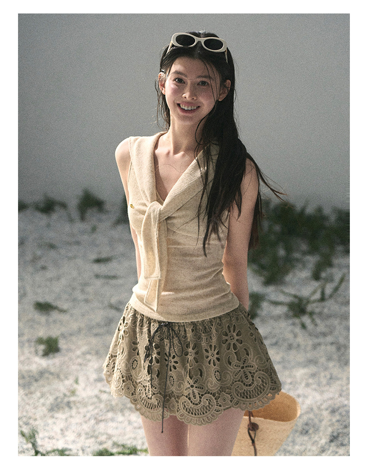 ShaoYeYan Aomalm Sea Breeze & Wheat Waves Fake Two-Layer Sailor Tee