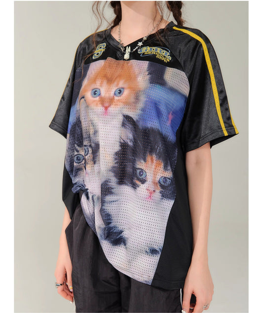 ZiziFei Vintage Cat Print T-Shirt