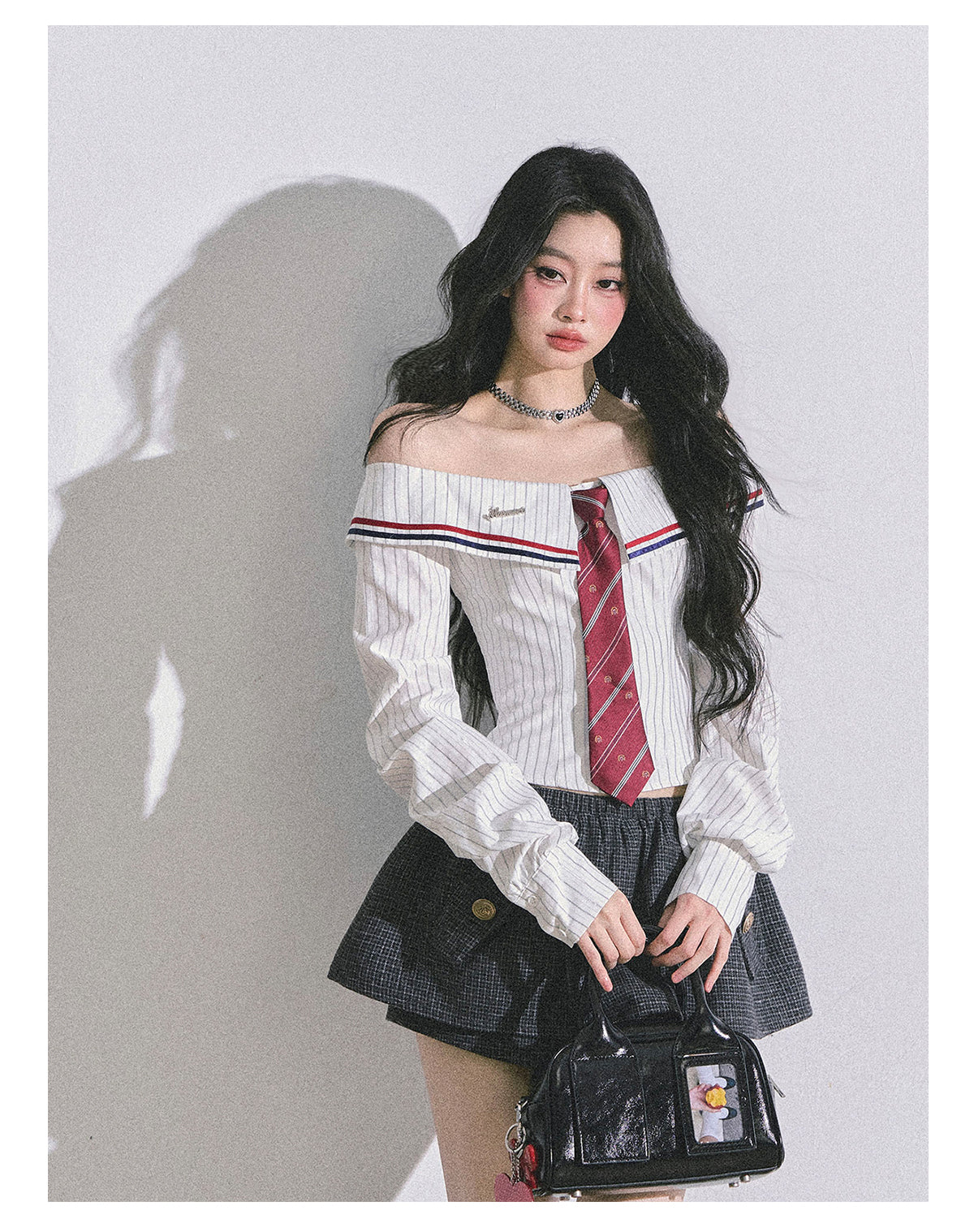 ShaoYeYan Seoul Art Student Off-Shoulder Striped Shirt