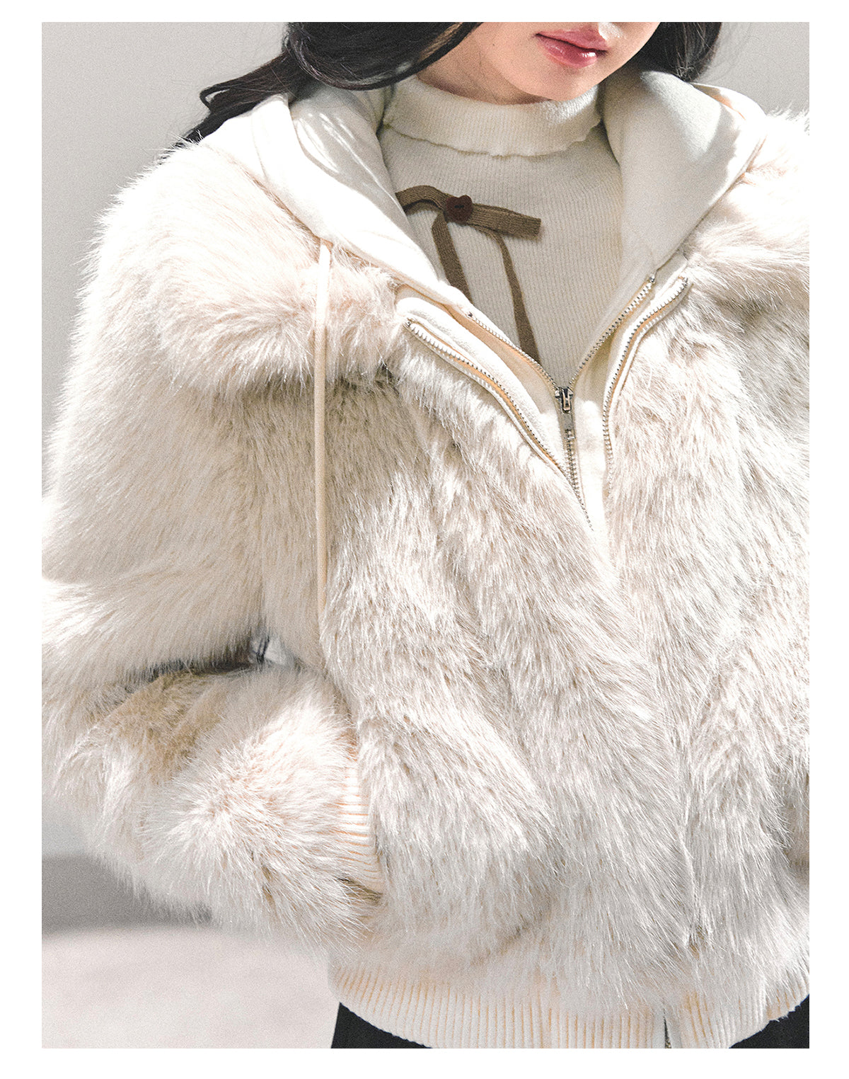 ShaoYeYan Only She Treads Through Snow Fake Two-Layer Hooded Coat