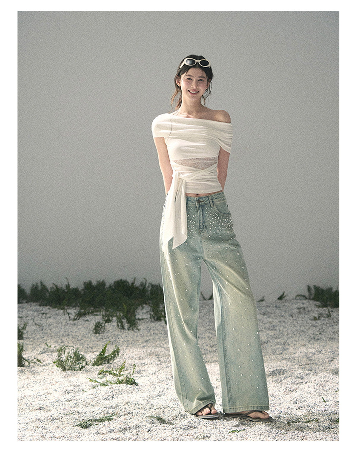 ShaoYeYan Aomalm Blue Note Stardust Embellished Straight Jeans