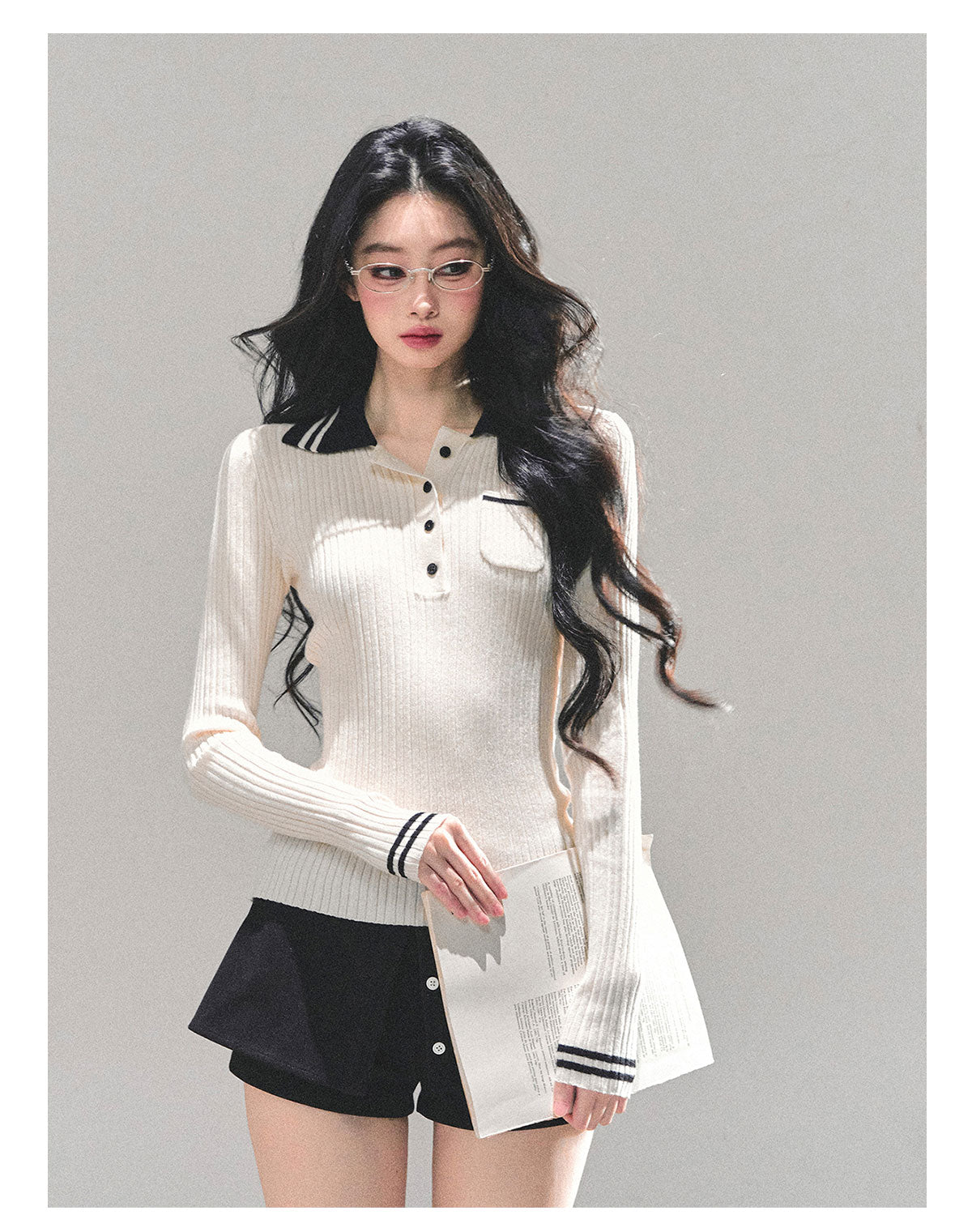 ShaoYeYan Wendy's Letter Long Sleeve Polo Knit Sweater