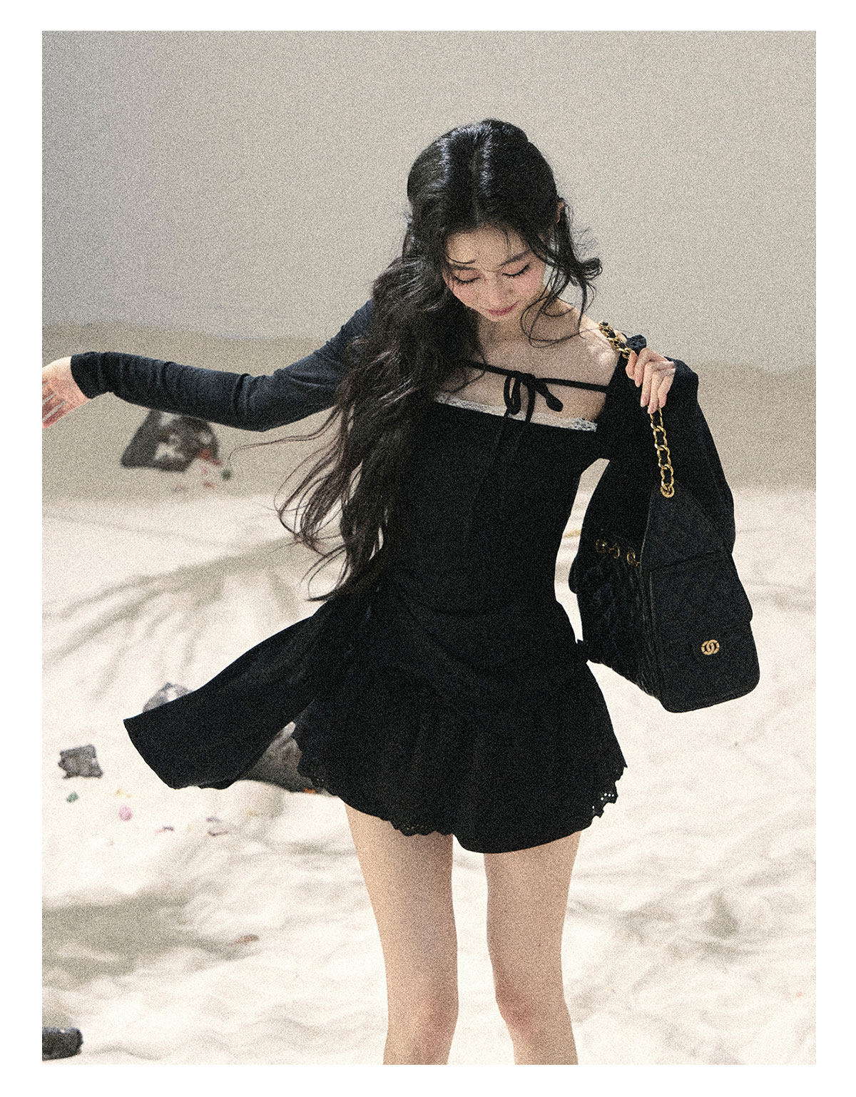 ShaoYeYan Aomalm Suspended Moonlight Long Sleeve Square Neck Lace Top