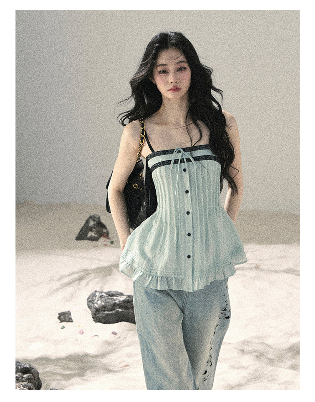 ShaoYeYan Aomalm Cool Sea Breeze Off-Shoulder French Lace Cami