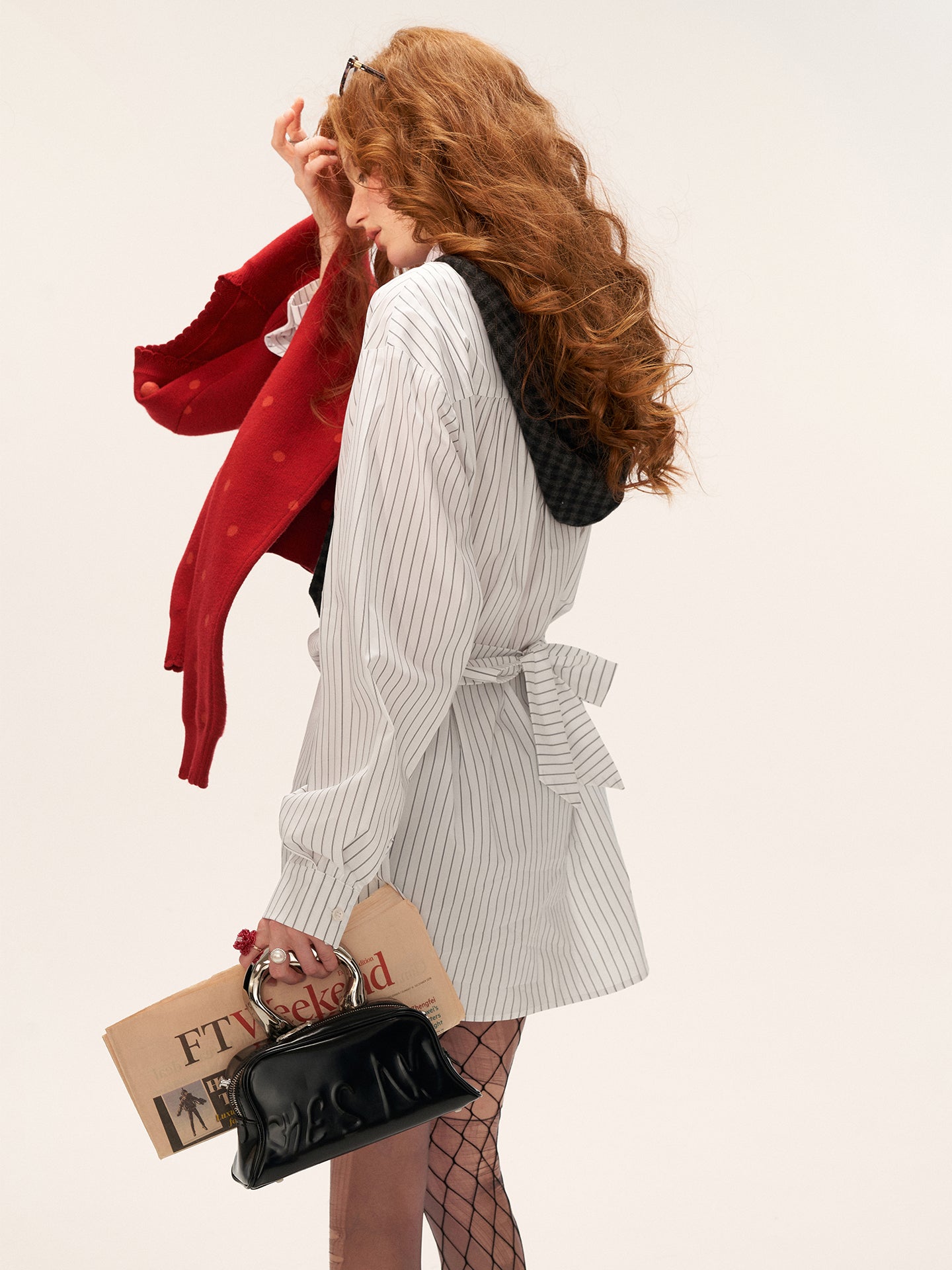 MAMC Longline Striped Bow Tie Blouse