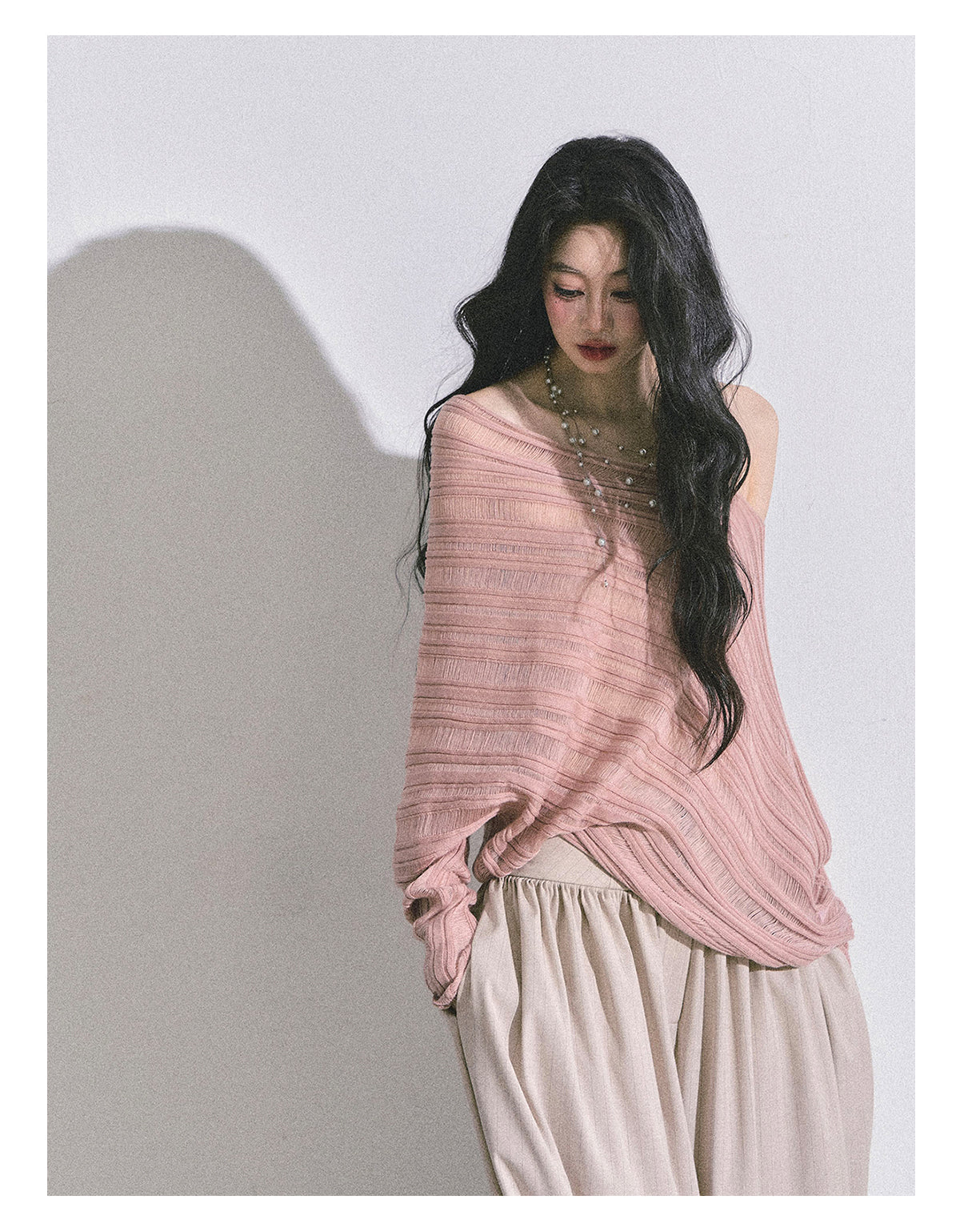 ShaoYeYan Gentle Sister French Style Off-Shoulder Knit Sweater