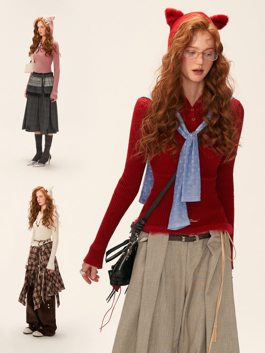 MAMC Star Flower Jacquard Round Neck Cropped Sweater