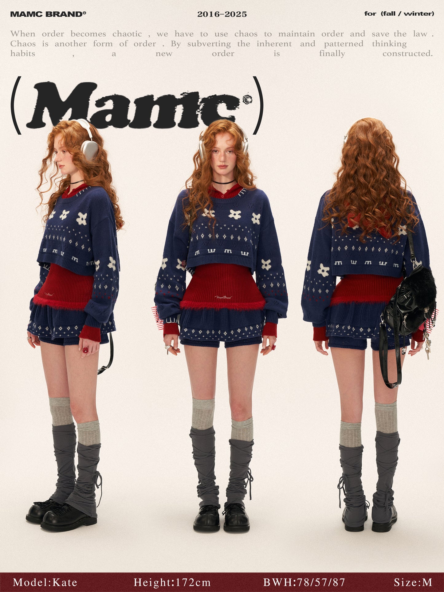 MAMC Star Flower Jacquard Round Neck Cropped Sweater