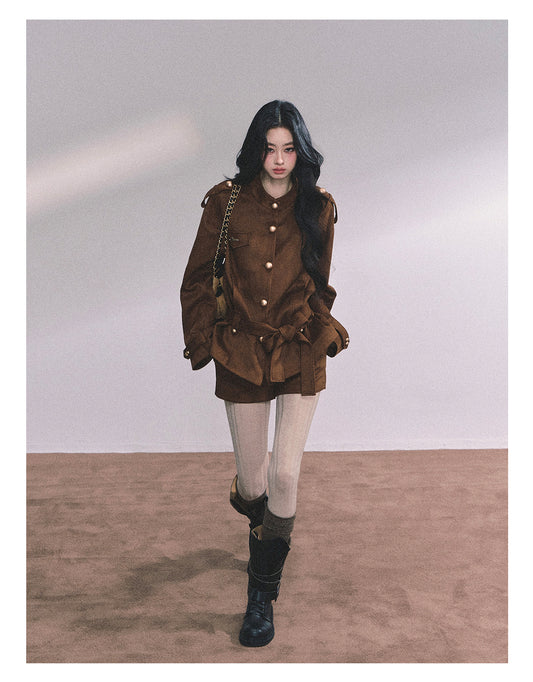 ShaoYeYan Delpan Winter French British Style Suede Set