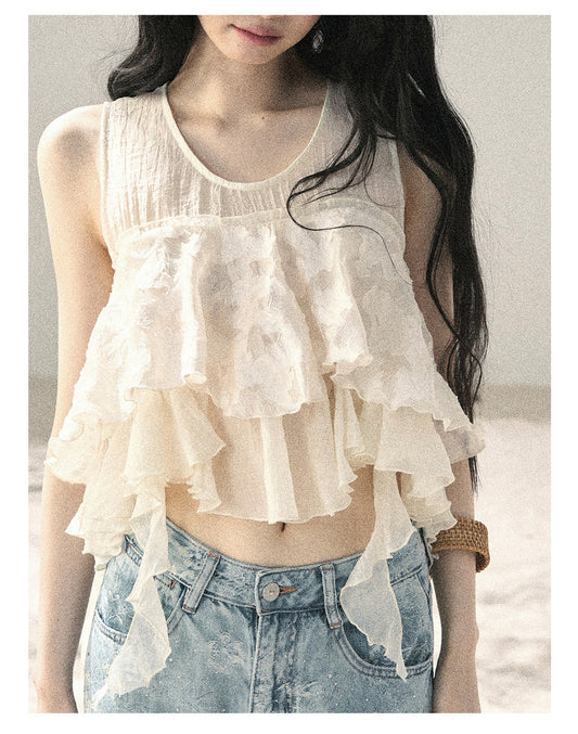 ShaoYeYan Aomalm Moonlight Flows Across the Lake French Chiffon Mesh Top