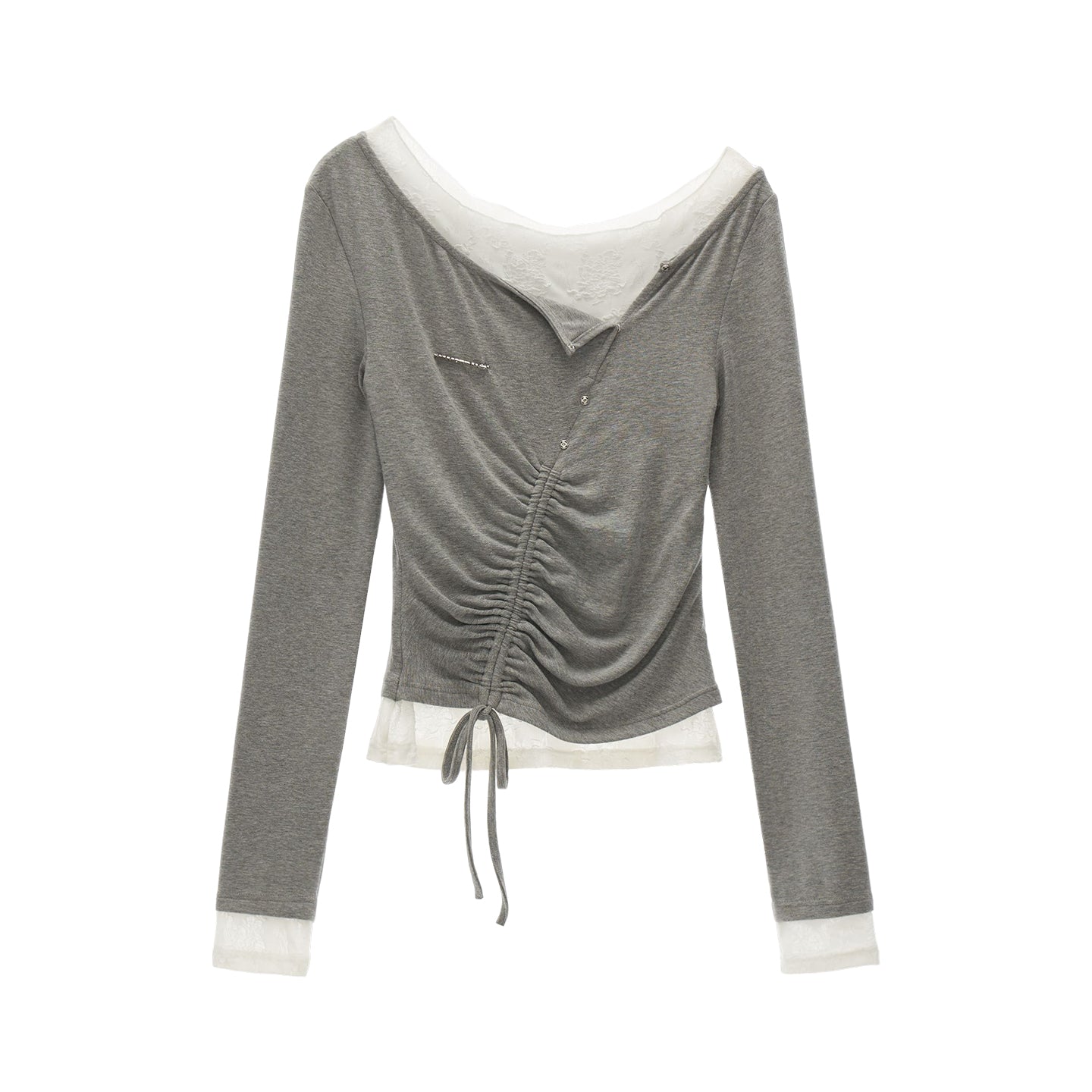 MAMC Off-Shoulder Lace Gather Long Sleeve T-Shirt