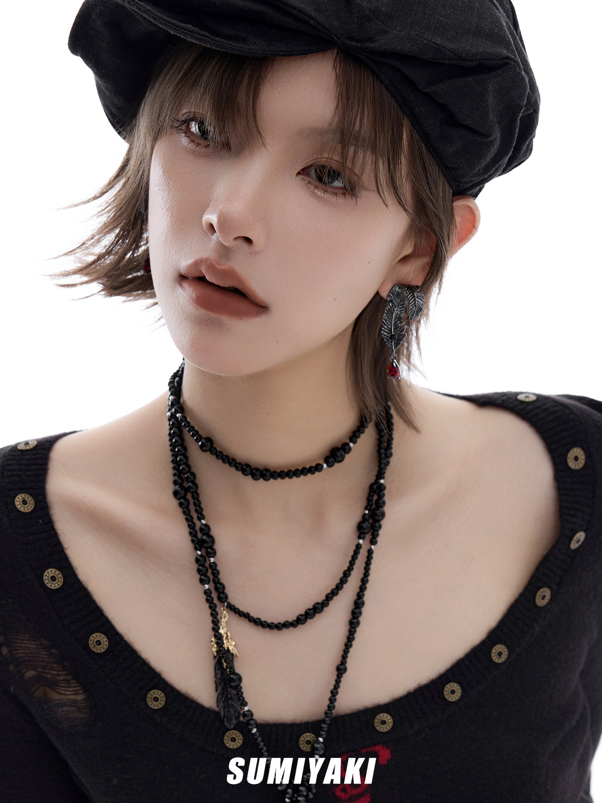 SUMIYAKI Dark Feather Punk Earrings