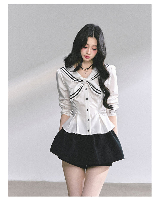 SHAOYEYAN Mary Jane College Navy Blouse