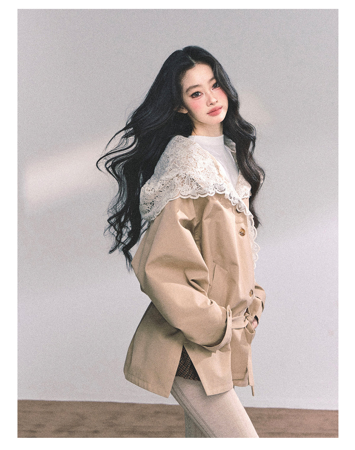 ShaoYeYan Verona Winter Loose Lace Hooded Trench Coat