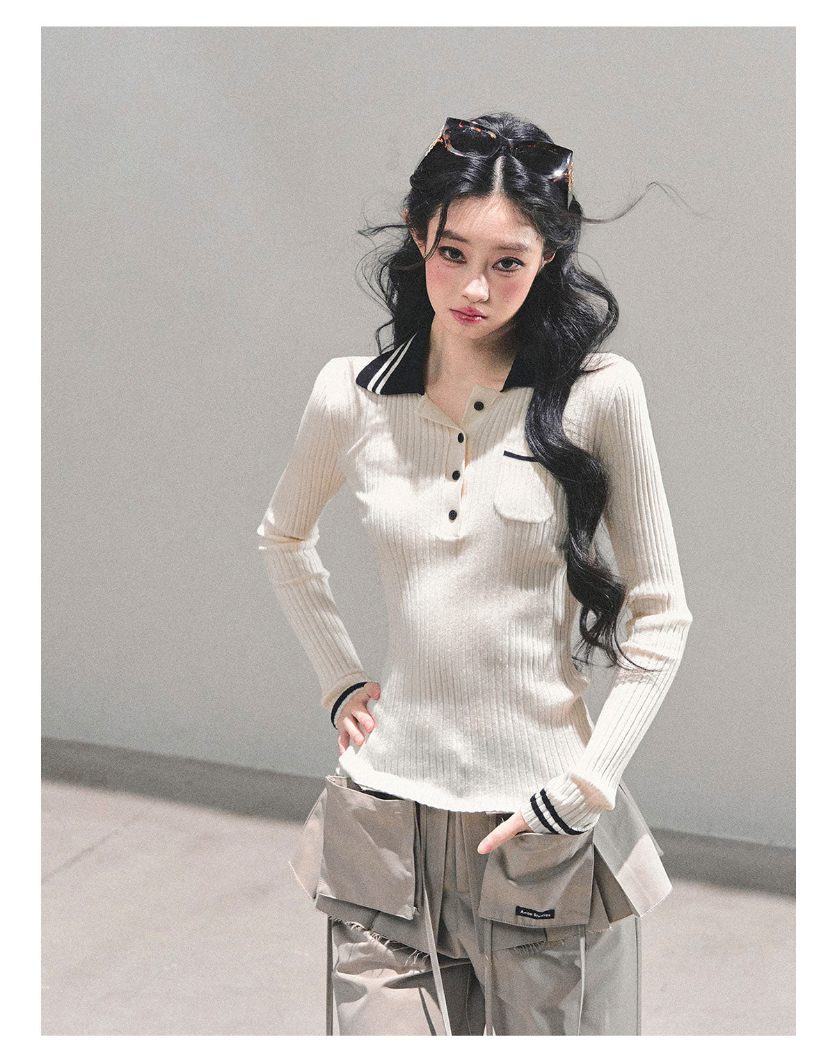 ShaoYeYan Wendy's Letter Long Sleeve Polo Knit Sweater