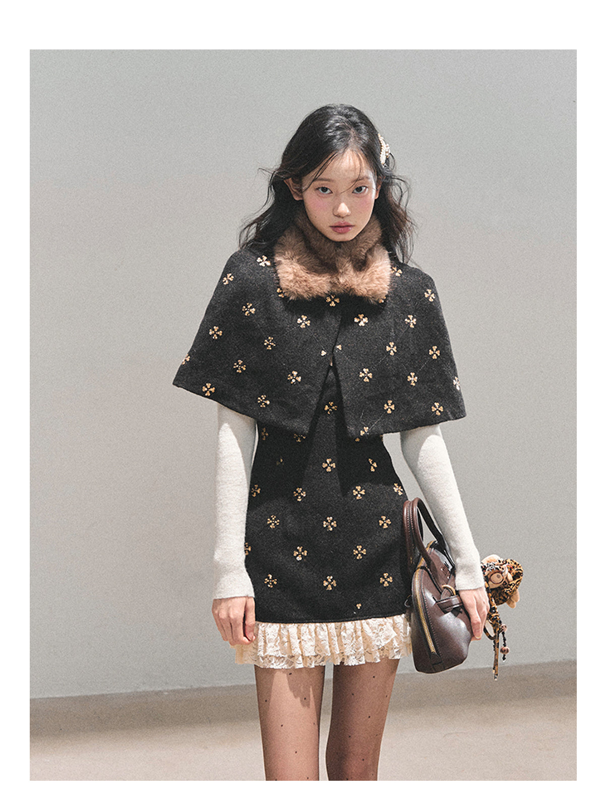 ShaoYeYan Aomalm Waltz on a Snowy Night Wool Cape Dress