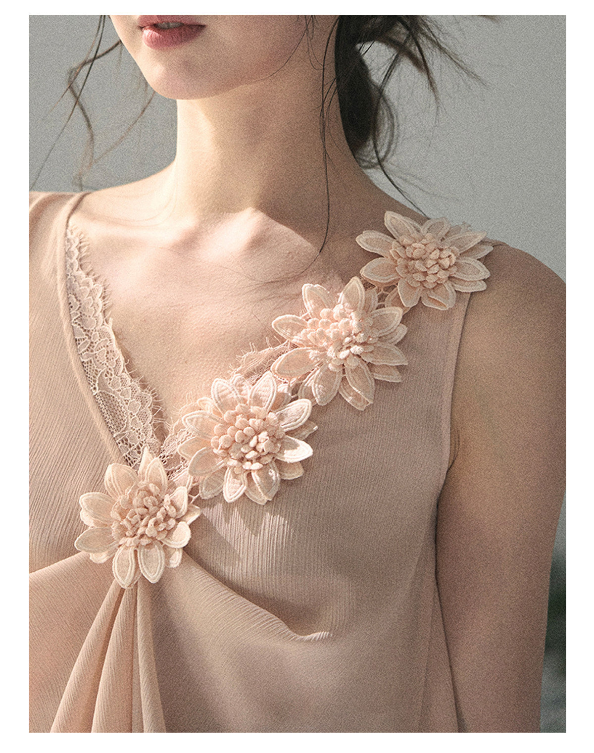 ShaoYeYan Aomalm Mute Rose French 3D Floral Sheer Lace Top